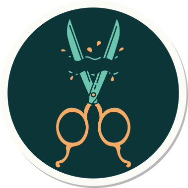 Bir insan tarafından çizilmiş geleneksel bir berber makas stili dövme çıkartması.