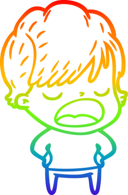 Gökkuşağı gradyan çizgi çizimi bir insan tarafından çizilmiş bir karikatür kadın