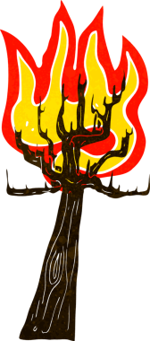 Bir insan tarafından çizilen yanan çizgi film ağacı.