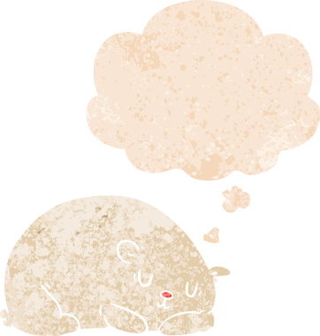 Karikatür kutup ayısı grunge 'da düşünce baloncuğu olan sıkıntılı retro desenli bir insan çizimi.