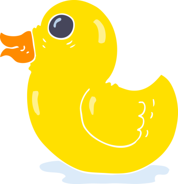 Bir insan tarafından çizilen düz renkli plastik ördek çizimi