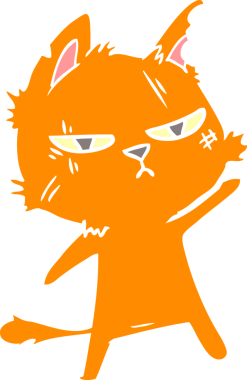 sert düz renkli çizgi film kedisi bir insan tarafından çizilmiş.