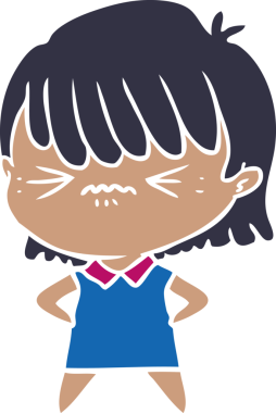 Bir insan tarafından çizilmiş düz renkli çizgi film kızı.