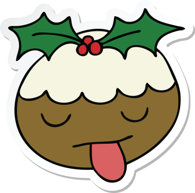 Bir insan tarafından çizilmiş tuhaf bir Noel pudinginin çıkartması.