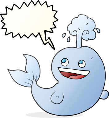 Serbest konuşma balonu karikatür balinası bir insan tarafından çizilmiş su püskürten