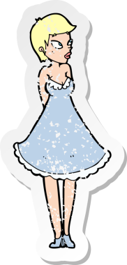 Bir insan tarafından çizilmiş, karikatür desenli, güzel bir kadın etiketi.