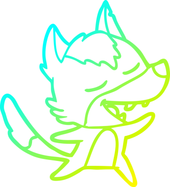 Bir insan tarafından çizilmiş gülen bir kurdun soğuk çizgi çizimi.