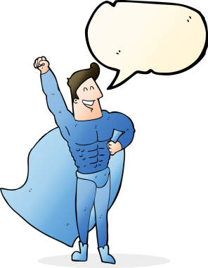 Bir insan tarafından çizilmiş konuşma balonu olan çizgi film süper kahramanı.