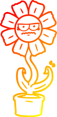 Kızgın bir karikatür çiçeğinin insan tarafından çizilmiş sıcak çizgi çizgisi.