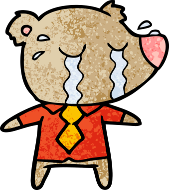 Bir insan tarafından çizilmiş tişörtlü ağlayan ayı.