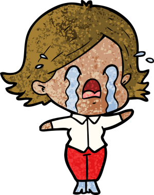 Bir insan tarafından çizilmiş ağlayan çizgi film kadını.