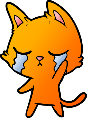 Bir insan tarafından çizilmiş ağlayan çizgi film kedisi.