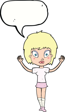 Bir insan tarafından çizilmiş konuşma balonu olan güzel bir kız.