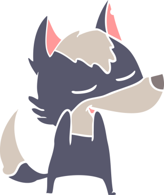 Bir insan tarafından çizilmiş düz renkli çizgi film kurt gülüşü