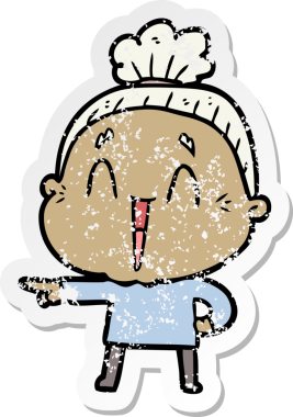 Bir insan tarafından çizilmiş mutlu, yaşlı bir kadının sıkıntılı çıkartması.