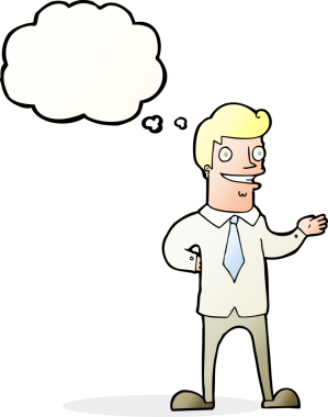 Bir insan tarafından çizilmiş düşünce baloncuğu olan çizgi film satıcısı.