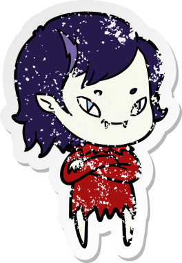 Bir insan tarafından çizilmiş, karikatür dostu vampir bir kızın sıkıntılı çıkartması.