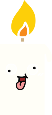 Bir insan tarafından çizilmiş yanan bir mumun düz renkli retro karikatürü