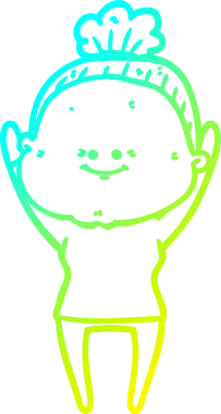 Bir insan tarafından çizilmiş, mutlu, yaşlı bir kadının çizimi.