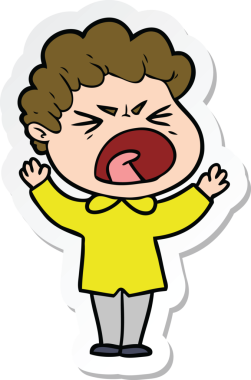 Bir insan tarafından çizilmiş öfkeli bir adamın karikatür çıkartması.