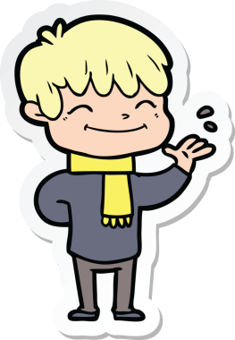 Bir insan tarafından çizilmiş mutlu bir çocuğun çıkartması.