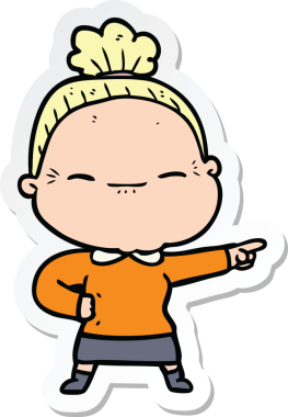 Bir insan tarafından çizilmiş barışçıl yaşlı bir kadının çıkartması.