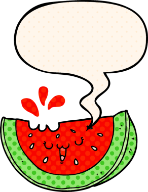 Çizgi roman tarzında konuşan karpuz bir insan tarafından çizilmiş.