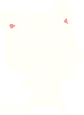 Bir insan tarafından çizilmiş düz renkli çizgi film mutlu kedi.