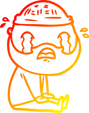 Bir insan tarafından çizilmiş ağlayan sakallı bir adamın sıcak çizgi çizimi.