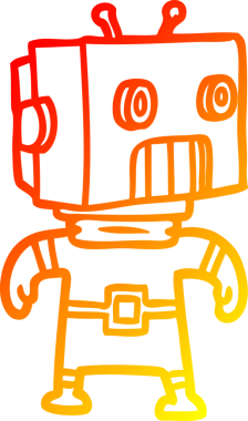 Bir insan tarafından çizilen çizgi film robotunun sıcak çizgi çizimi