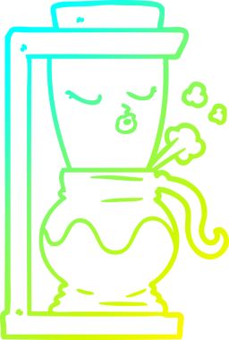 Bir insan tarafından çizilmiş bir çizgi film filtresi kahve makinesinin soğuk gradyan çizimi