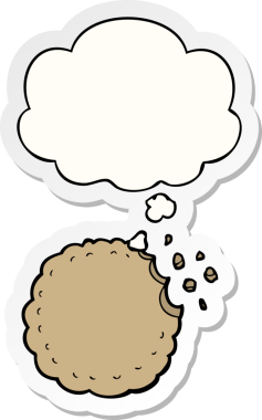 İnsan tarafından çizilmiş bir çıkartma olarak düşünce baloncuklu çizgi film kurabiyesi.