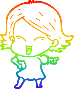 gökkuşağı gradyan çizimi mutlu bir çizgi film kızı bir insan tarafından çizildi