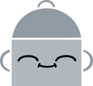 Bir insan tarafından çizilmiş yemek tenceresinin düz renkli retro karikatürü