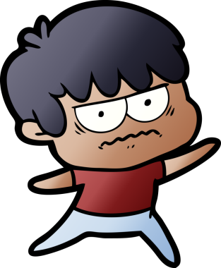 Bir insan tarafından çizilmiş sinirli çizgi film çocuğu.