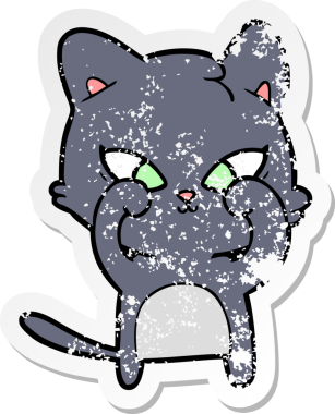 Bir insan tarafından çizilmiş şirin bir çizgi film kedisinin sıkıntılı çıkartması.