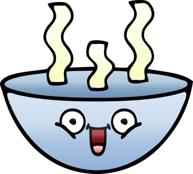 Bir insan tarafından çizilmiş sıcak çorbanın gölgeli karikatürü.