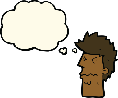 Bir insan tarafından çizilen düşünce baloncuğuyla suratını strese sokan çizgi film