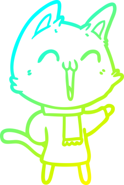 Bir insan tarafından çizilmiş mutlu çizgi film kedisinin soğuk gradyan çizgisi.