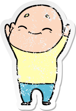 Bir insan tarafından çizilmiş mutlu, kel bir adamın sıkıntılı çıkartması.