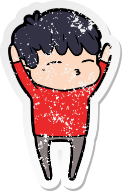 Bir insan tarafından çizilmiş, sıkıntılı bir çizgi film çıkartması.