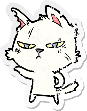 Bir insan tarafından çizilmiş sert bir çizgi film kedisinin sıkıntılı çıkartması.