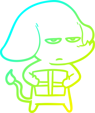 Bir insan tarafından çizilmiş soğuk bir çizgi film filinin çizimi.