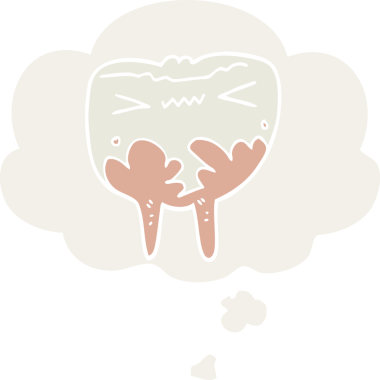 Düşünce baloncuğu insan tarafından çizilmiş kötü dişli çizgi film.