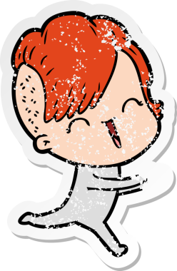 Bir insan tarafından çizilmiş mutlu bir hippi kızın sıkıntılı çıkartması.