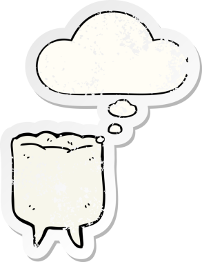 Düşünce baloncuklu çizgi film dişleri insan tarafından çizilmiş yıpranmış bir çıkartma gibi.