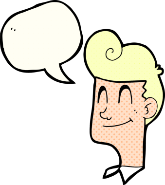 Bir insan tarafından çizilmiş serbest çizilmiş çizgi roman konuşma balonu gülümseyen adam