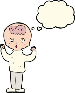 Bir insan tarafından çizilmiş düşünce baloncuklu çizgi film dehası.