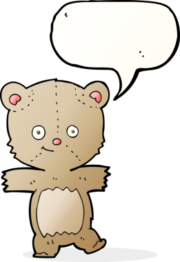 Bir insan tarafından çizilmiş konuşma balonlu komik oyuncak ayı.