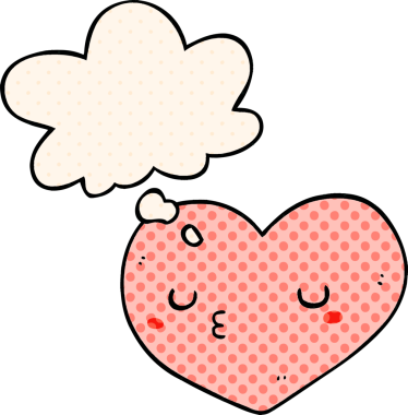 Çizgi roman tarzında bir insan tarafından çizilmiş düşünce baloncuklu karikatür kalbi.